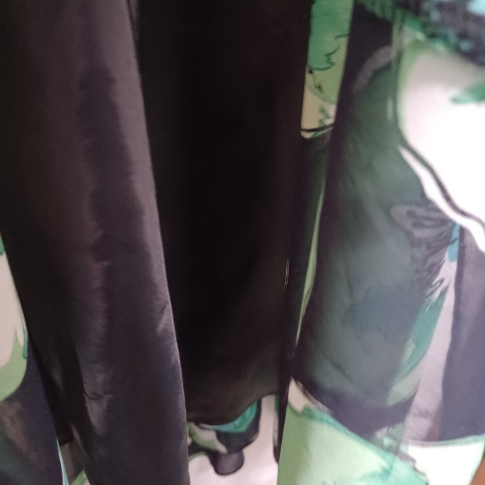Vintage Rena Rowan Asymmetrical Spaghetti Strap Dress Green Blue Floral Size 12 - Picture 8 of 13